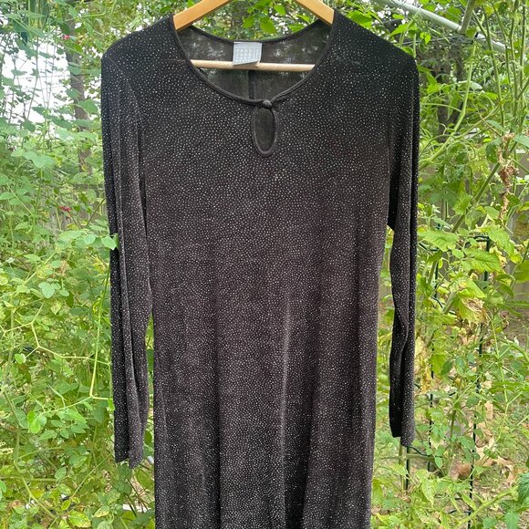 90s Rabbit Rabbit Rabbit Designs Black Sparkle Longsleeve Slinky Mini Dress - Picture 3 of 6
